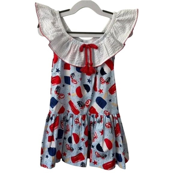 Bonnie Jean Girls Patriotic Popsicle Dress Ruffle Neck Size 2/2T Americana Summe - Picture 1 of 4